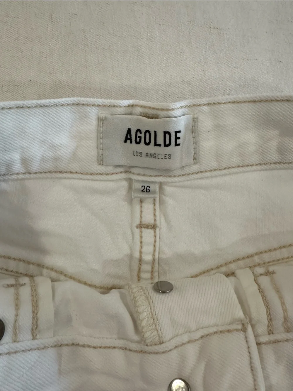 Agolde Parker long panna cotta White High-Rise Frayed Hem Jean Shorts